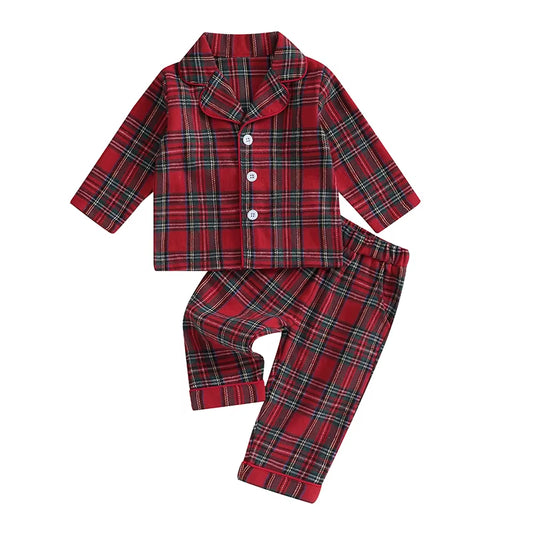 Baby Boys/Girls Flannel Christmas Pajamas Shirt with Long Pant Kids 2 Piece PJS Set