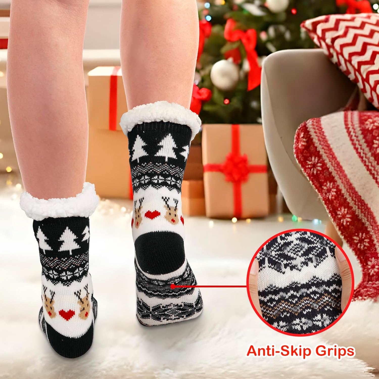 Fluffy Slipper Socks for Women Christmas - Thermal Knitted Socks for Winter 