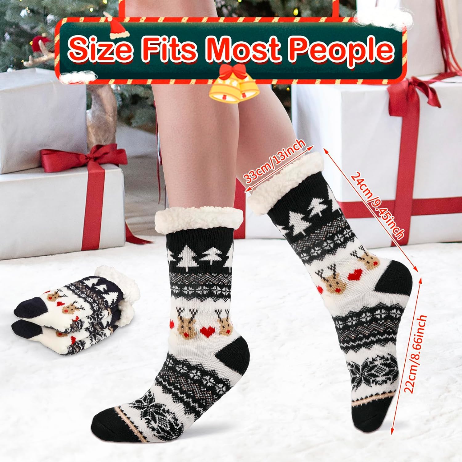 Fluffy Slipper Socks for Women Christmas - Thermal Knitted Socks for Winter 