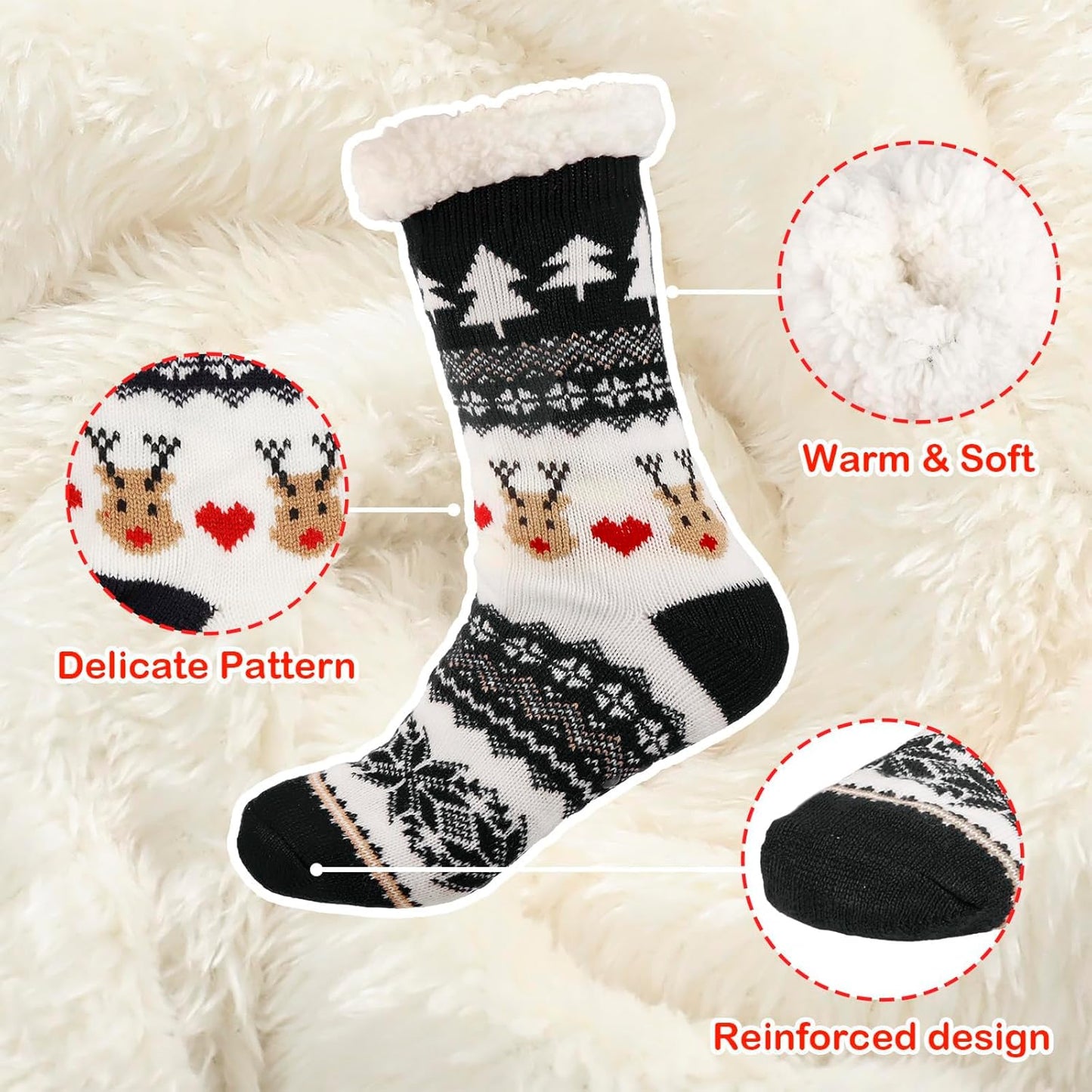 Fluffy Slipper Socks for Women Christmas - Thermal Knitted Socks for Winter 